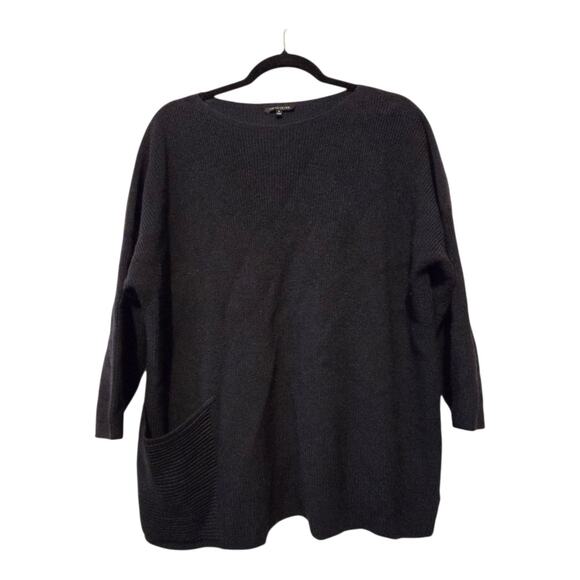 Lafayette 148 New York Sweaters - Lafayette 148 Ribbed Knit‎ Dolman Sweater Womens LG Navy Wool Pocket Lagenlook